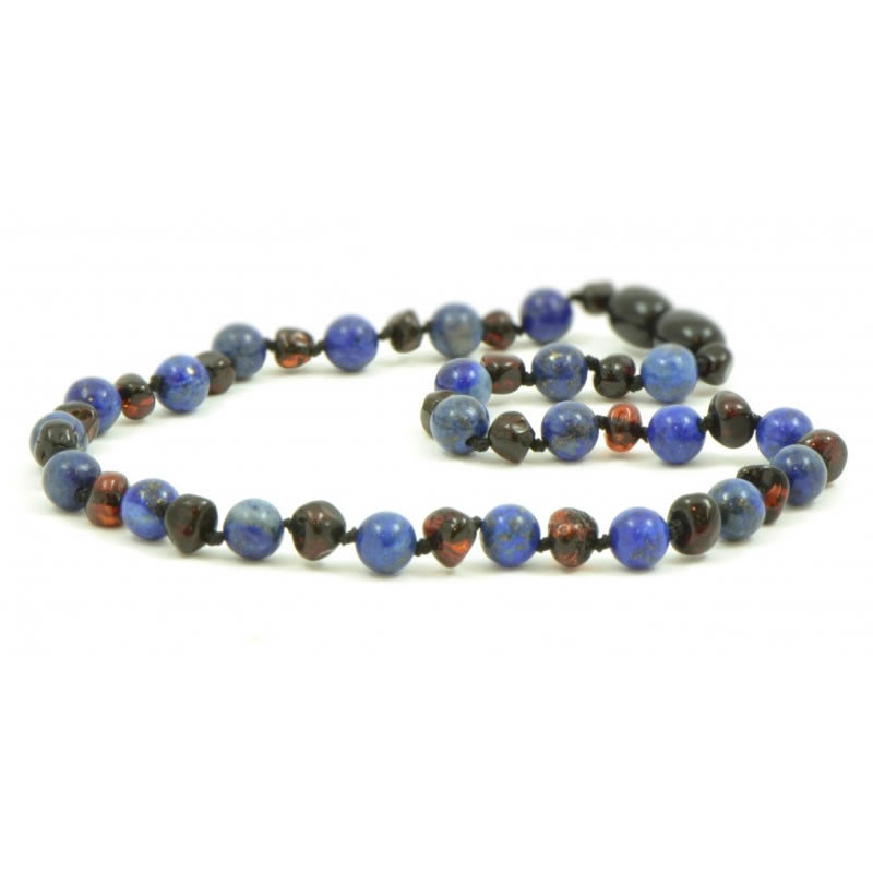 Dark Cherry Amber And Lapis Lazuli Necklace